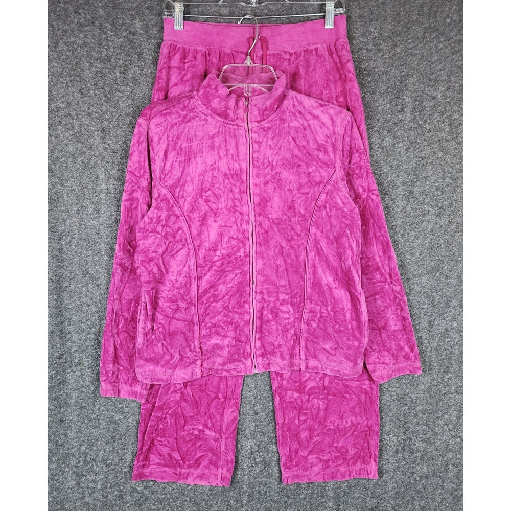 Kim Rogers Tracksuit Womens PM Pink Velour 2 Piece Set Full Zip Pants EUC